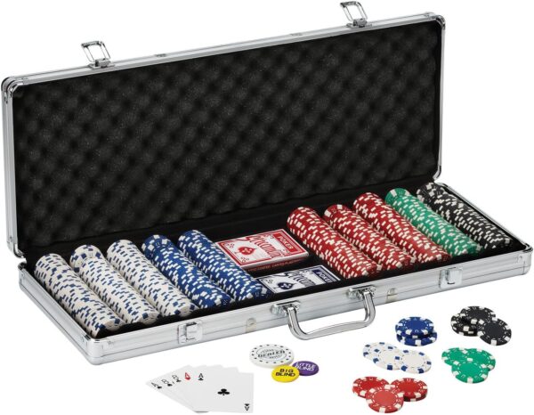 Poker Chip Set with Aluminum Case, 500 Striped Dice Chips