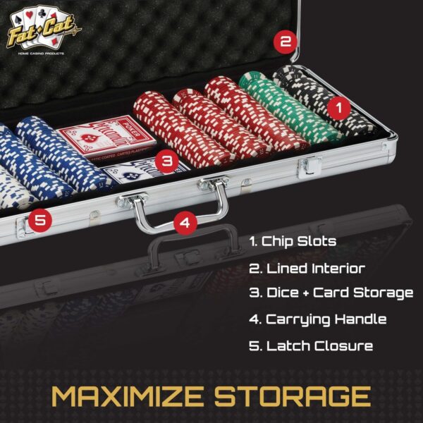 Poker Chip Set with Aluminum Case, 500 Striped Dice Chips - Image 5
