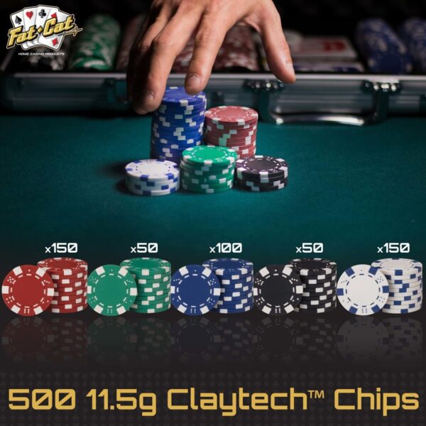 Poker Chip Set with Aluminum Case, 500 Striped Dice Chips - Image 2